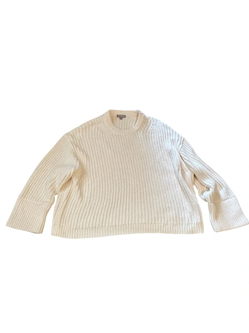 J Crew Heritage Cotton Fisherman Crewneck Sweater Womens 3X Natural Cream Crop